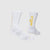 SAYSKY white socks with yellow text 'No Miracles' 