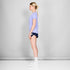 Woman wearing saysky logo combat pro t-shirt in purple colour