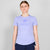 Woman wearing saysky logo combat pro t-shirt in purple colour, front logo
