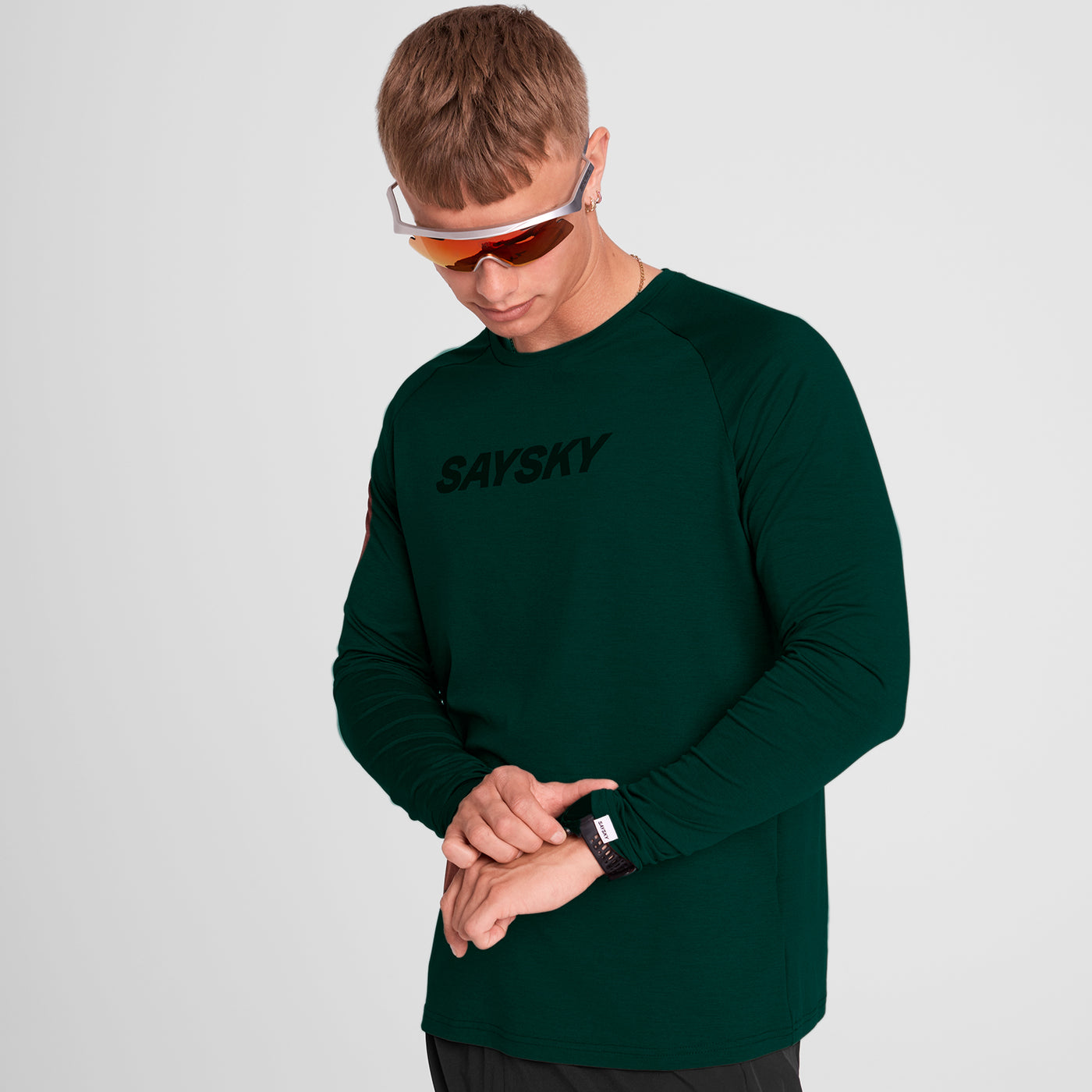 Saysky logo pace long sleeve run top for men