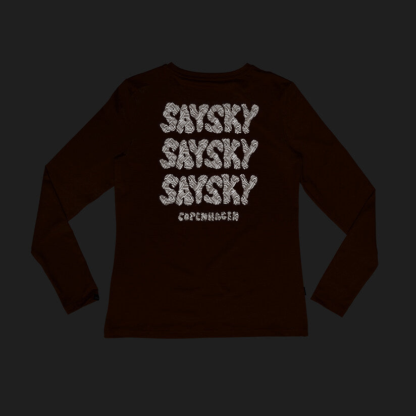 Orange SAYSKY long sleeve Pace run top showing reflective text