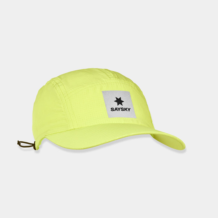 Luminous yellow SAYSKY run cap, showing logo on front