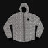 saysky reflective blaze jacket for men, warm wind proof jacket for running in cold dark conditions, black with grey reflective geometric pattern, jacket laid out flat showing reflective pattern with black background