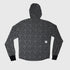 saysky reflective blaze jacket for men, warm wind proof jacket for running in cold dark conditions, black with grey reflective geometric pattern, back of saysky jacket laid flat on white background