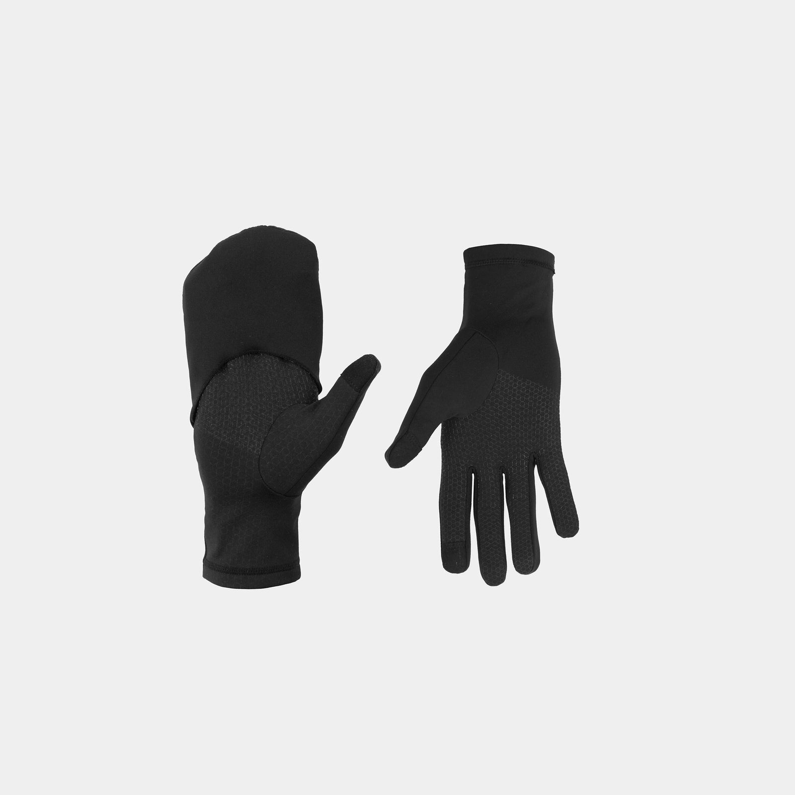 Pair of black unisex saysky thermal pace gloves inside view with mitten 