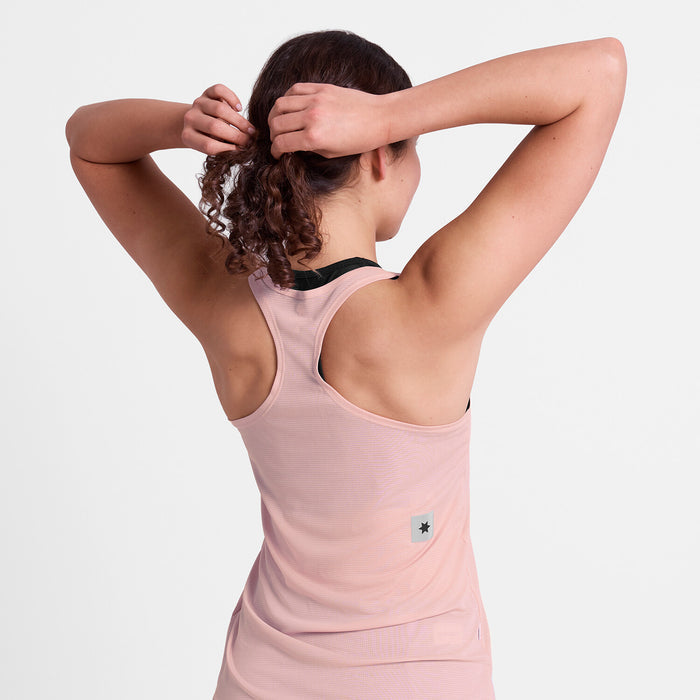 SAYSKY reactive flow pink singlet tank top for women, ultra-light, race tank, back view of women wearing SAYSKY tank 