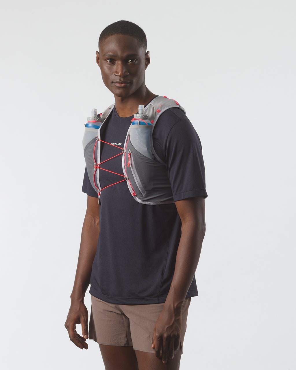 Salomon ADV Skin 5 hydration vest, trail running vest with flasks, castelrock colour
