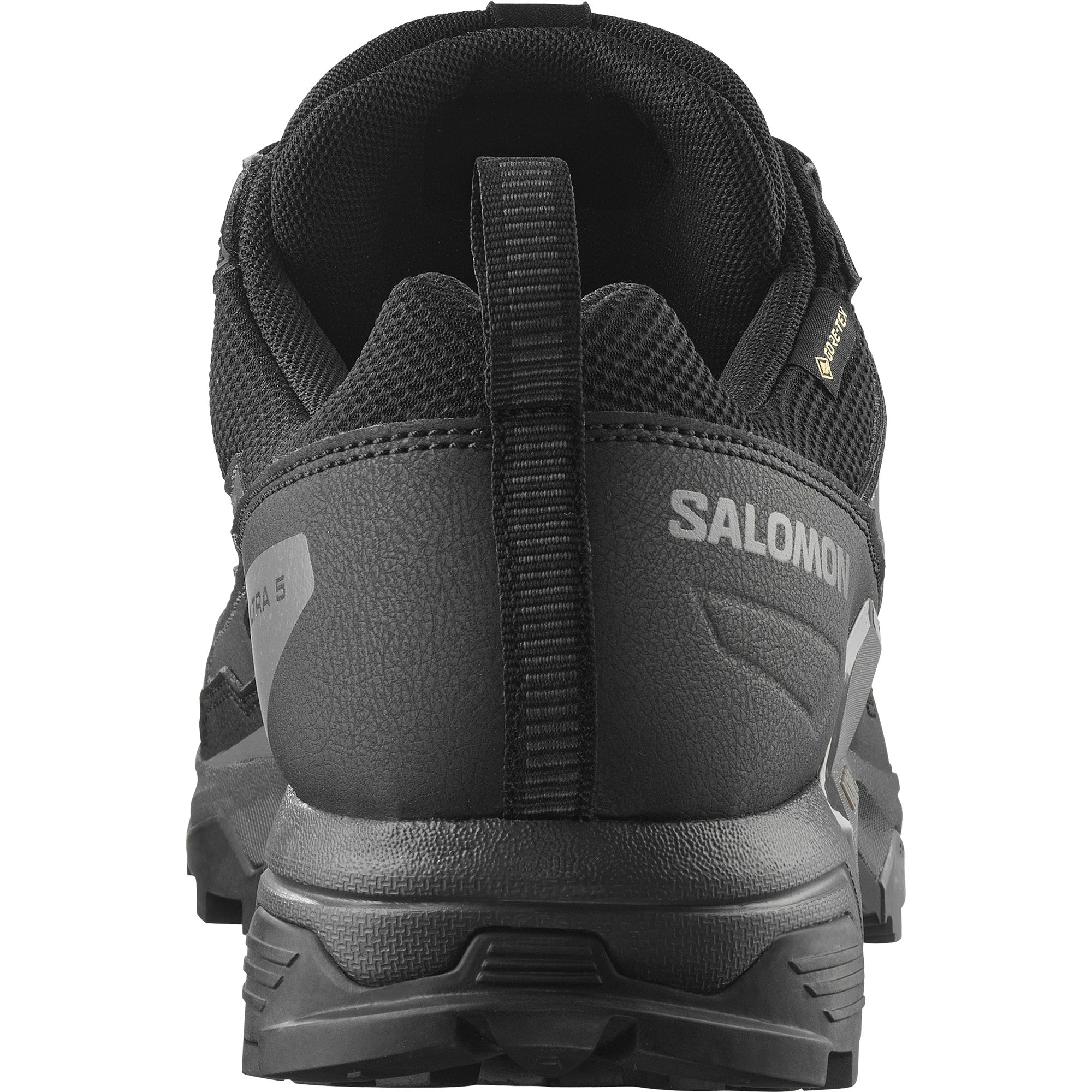 Salomon X ultra gtx hiking shoe for men, black colour, back view with heel loop