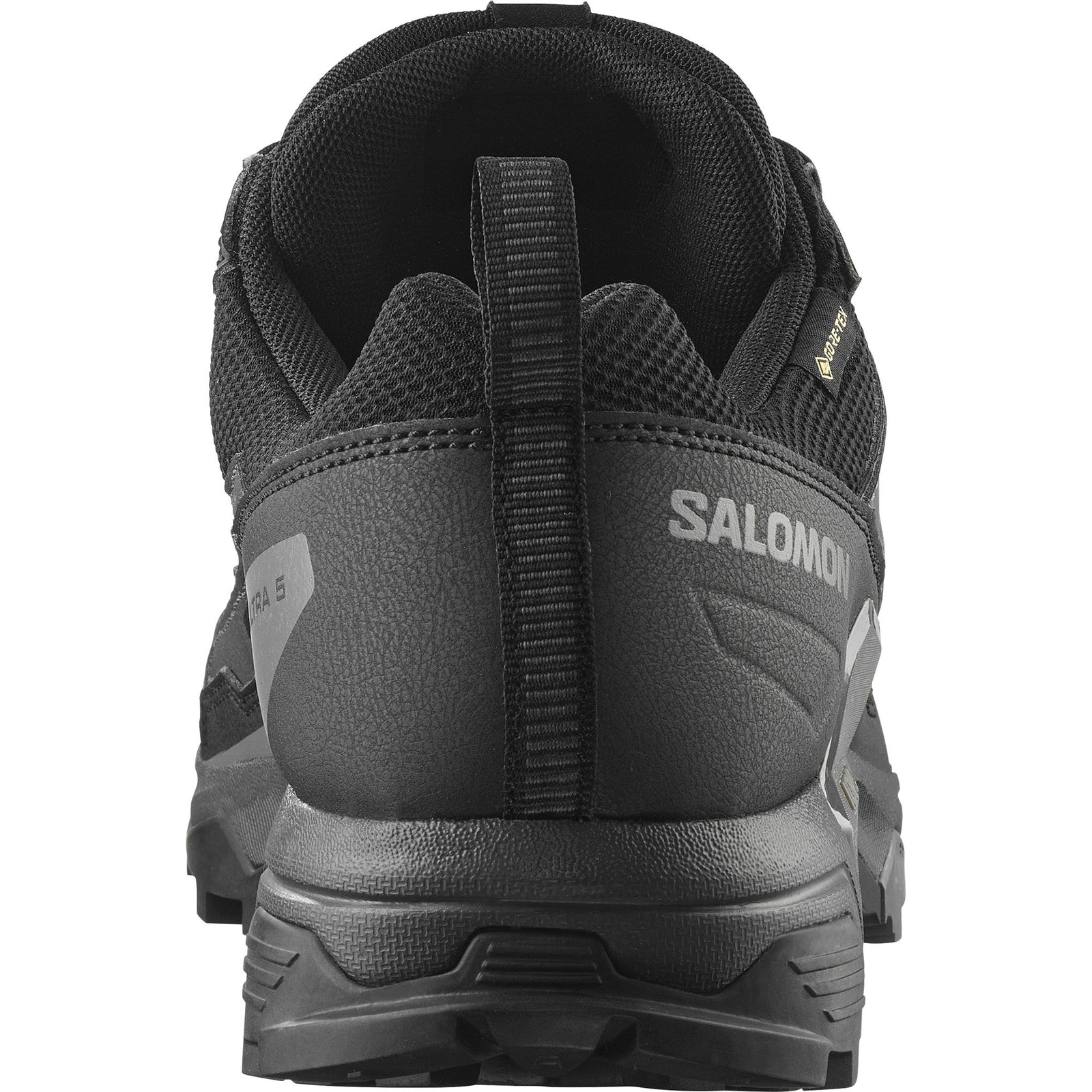 Salomon X ultra gtx hiking shoe for men, black colour, back view with heel loop