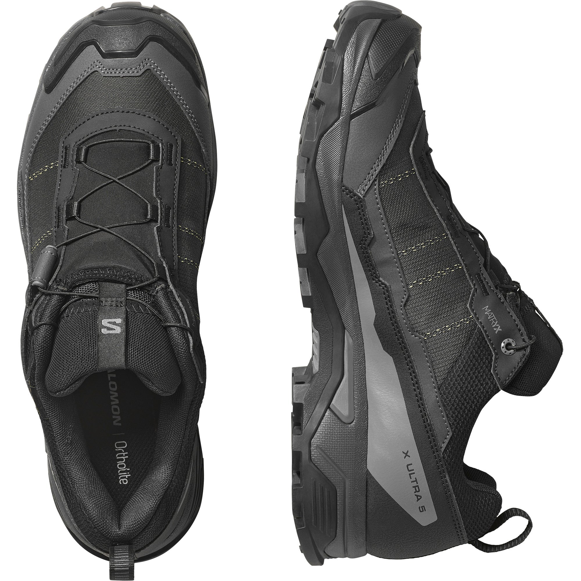 Salomon X ultra gtx hiking shoe for men, black colour, pair of shoes, one turned sideways