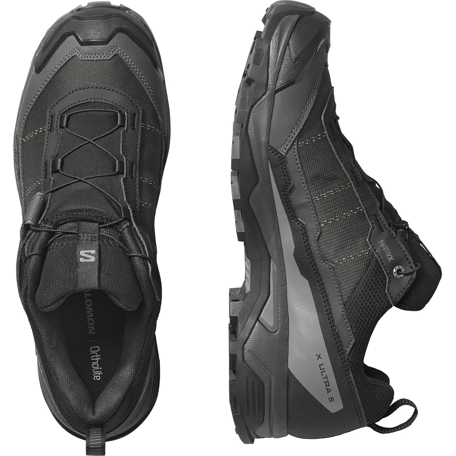 Salomon X ultra gtx hiking shoe for men, black colour, pair of shoes, one turned sideways