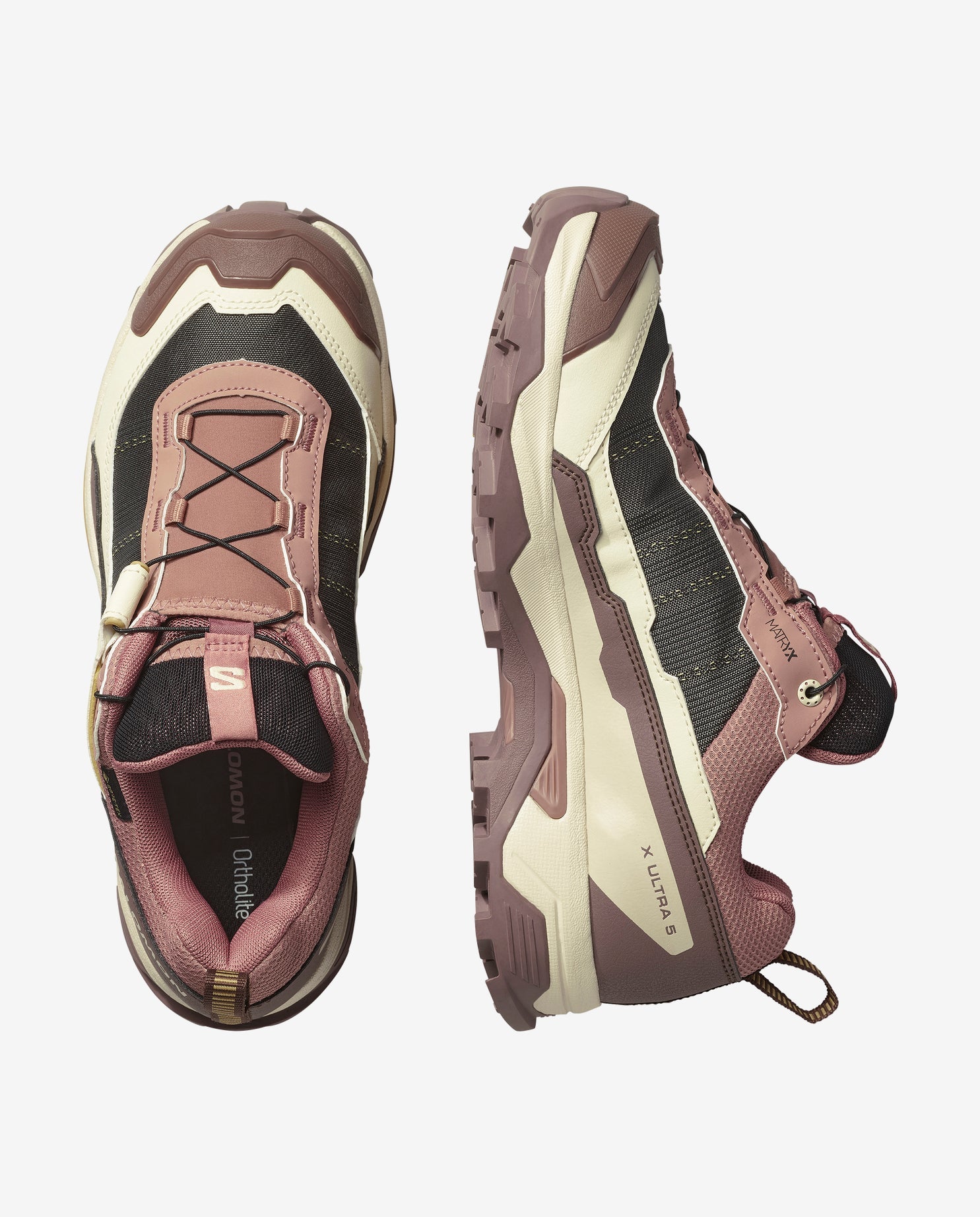pair of women's Salomon X Ultra Goretex Hiking shoe in Burlwood / French Roast / Rattan colour