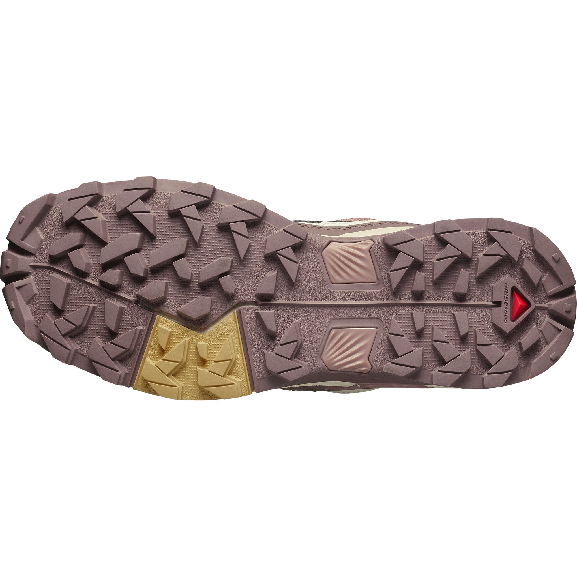sole of women's Salomon X Ultra Goretex Hiking shoe in Burlwood / French Roast / Rattan colour