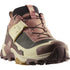 front of women's Salomon X Ultra Goretex Hiking shoe in Burlwood / French Roast / Rattan colour showing laces and lateral support