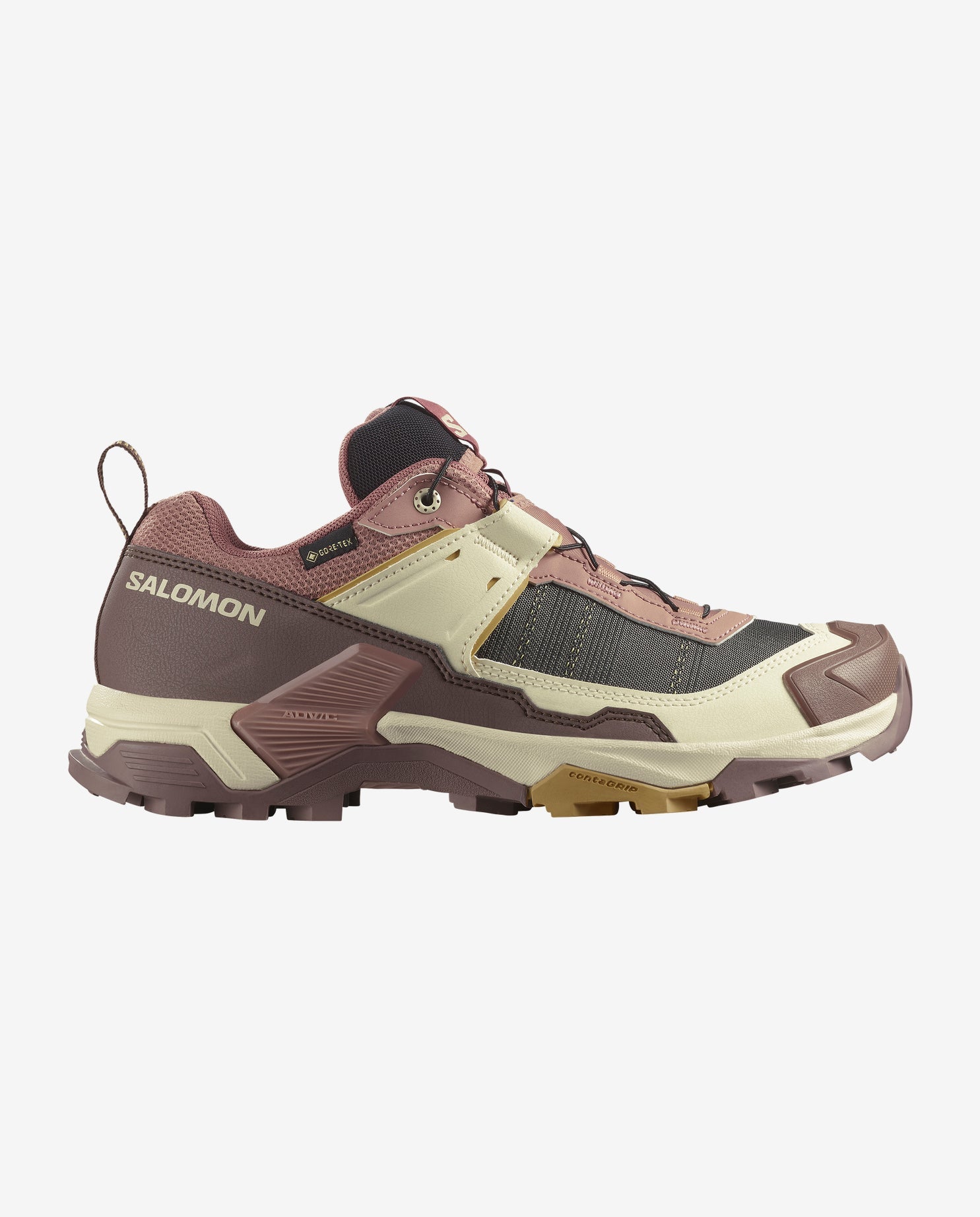 women's Salomon X Ultra Goretex Hiking shoe in Burlwood / French Roast / Rattan colour