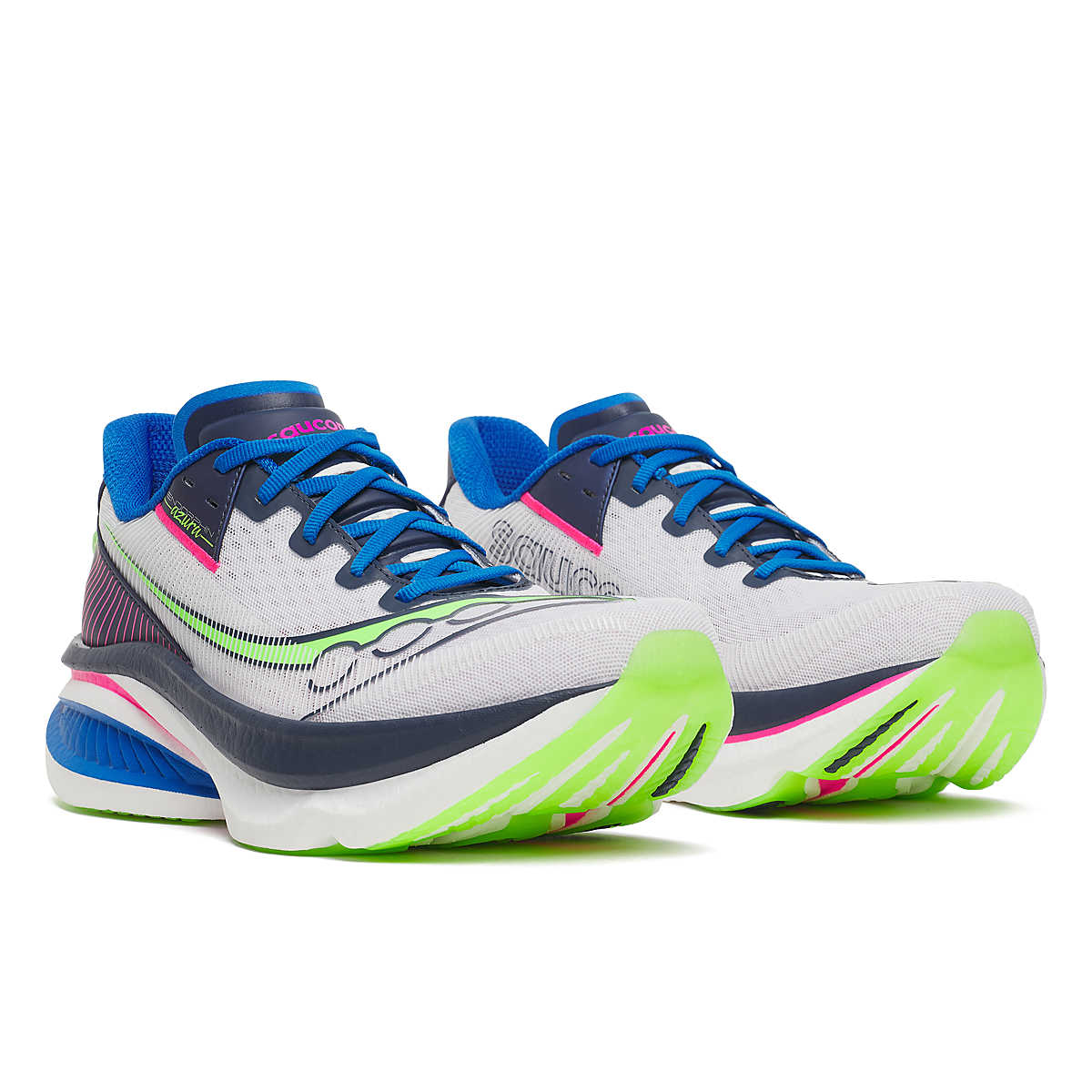 Pair of Saucony Endorphin Azura running shoes for men, white with blue and pink