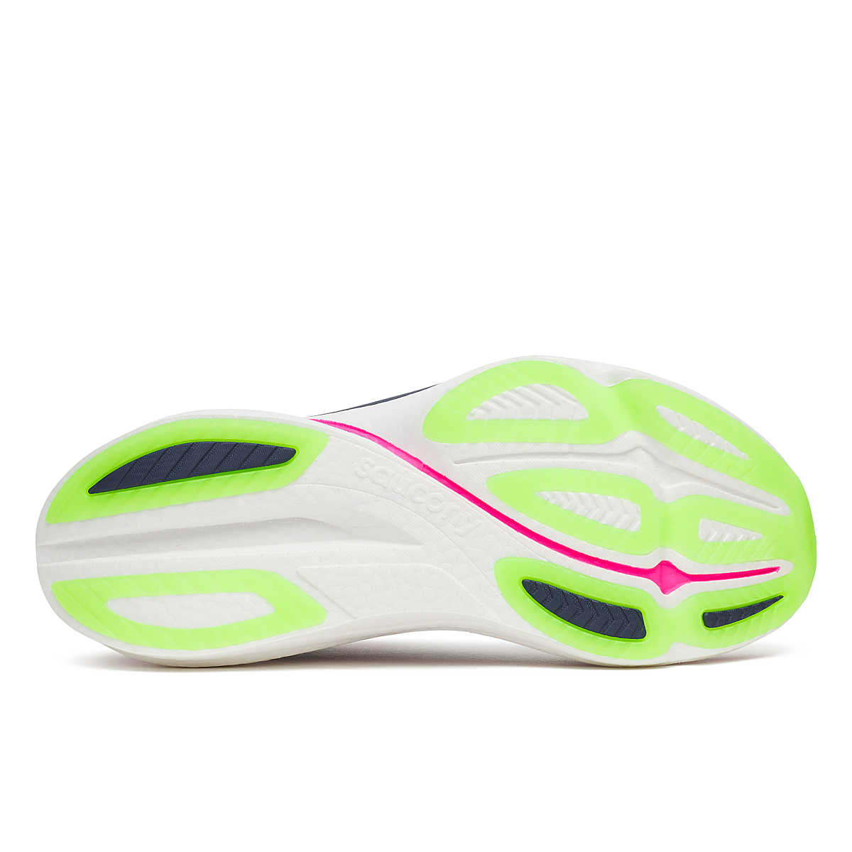 Sole of Saucony Endorphin Azura running shoes for men, white with blue and pink