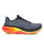 saucony mens hurricane 25 running shoe, max cushion supportive runner, black with red and orange details, profile of shoe