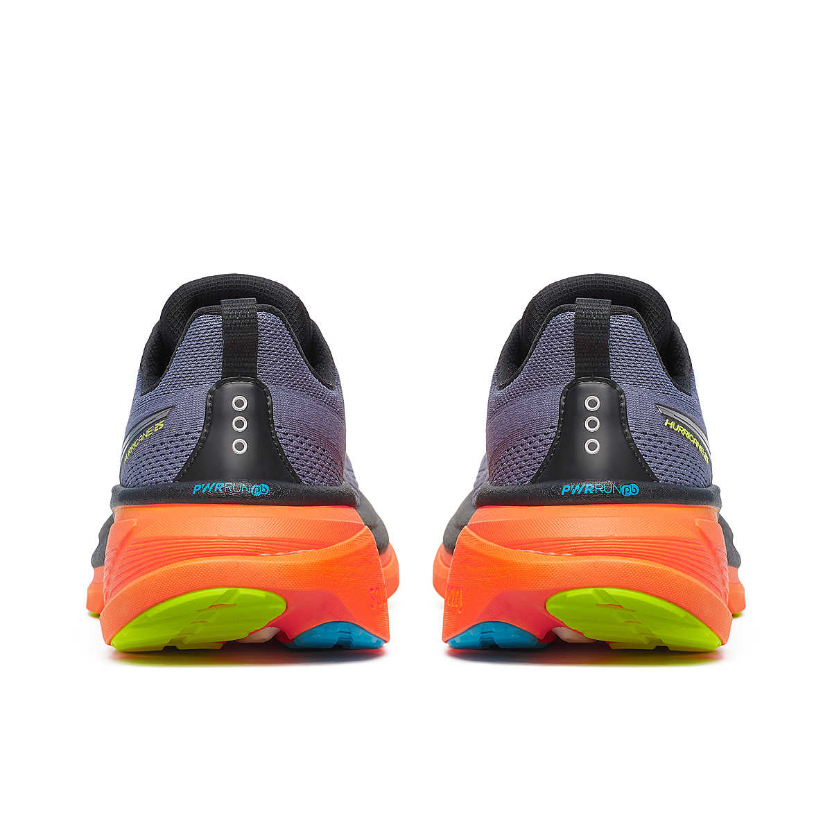 Pair of saucony hurricane 25 running trainer road shoes mens black yellow orange shadow vizi