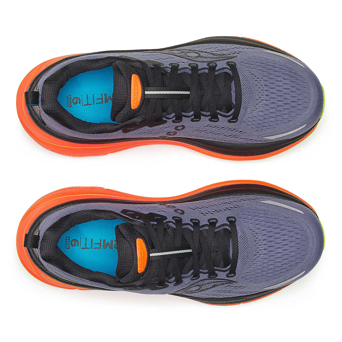 Pair of saucony hurricane 25 running trainer road shoes mens black yellow orange shadow vizi