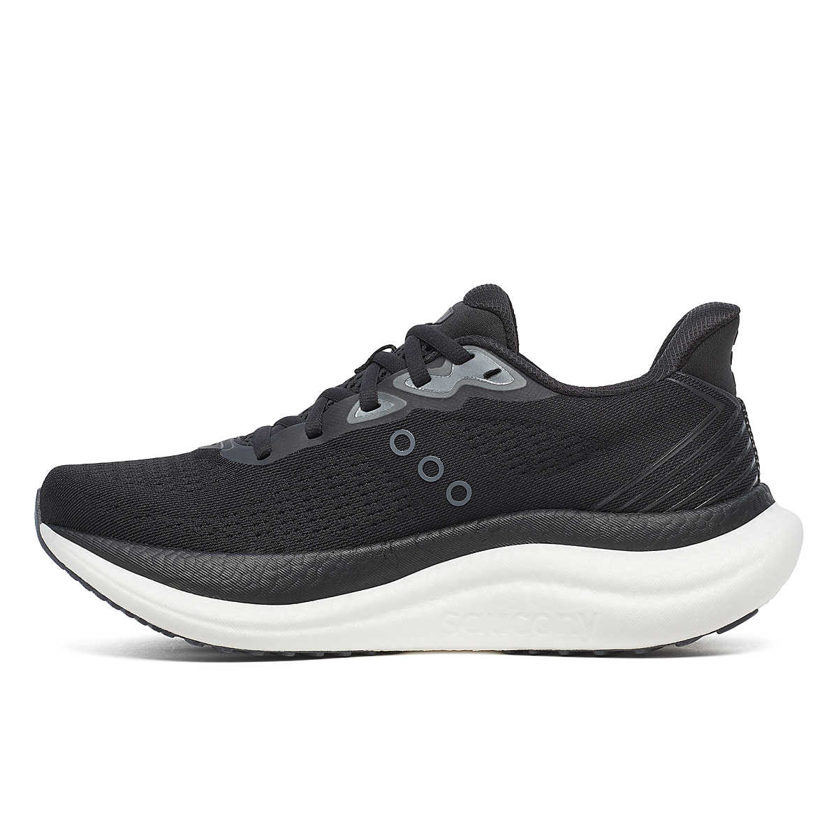 Pair of womens saucony triumph 23 running trainers shoes black white 