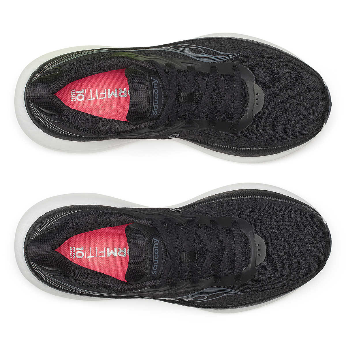 Pair of womens saucony triumph 23 running trainers shoes black white 