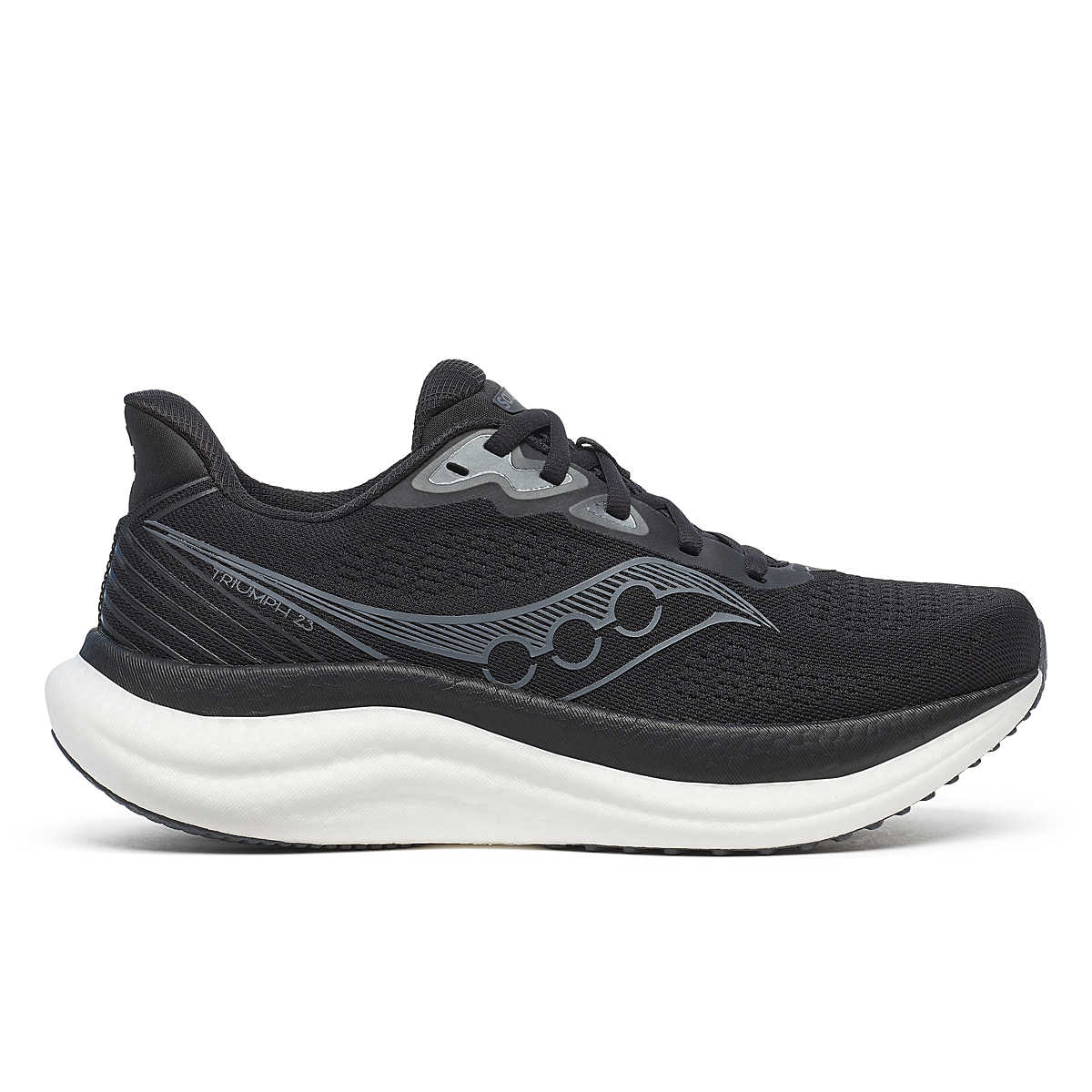 Pair of womens saucony triumph 23 running trainers shoes black white 