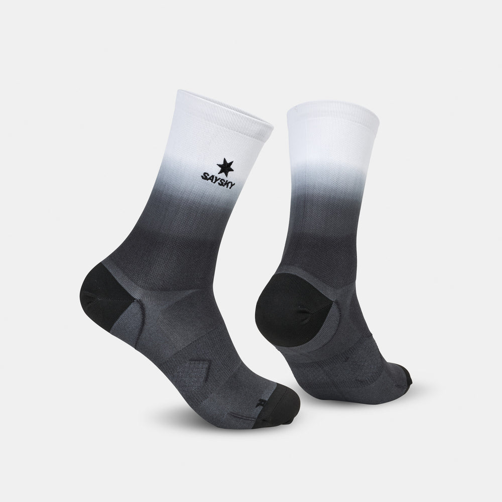 saysky combat socks, black and white gradient socks above the ankle on white background