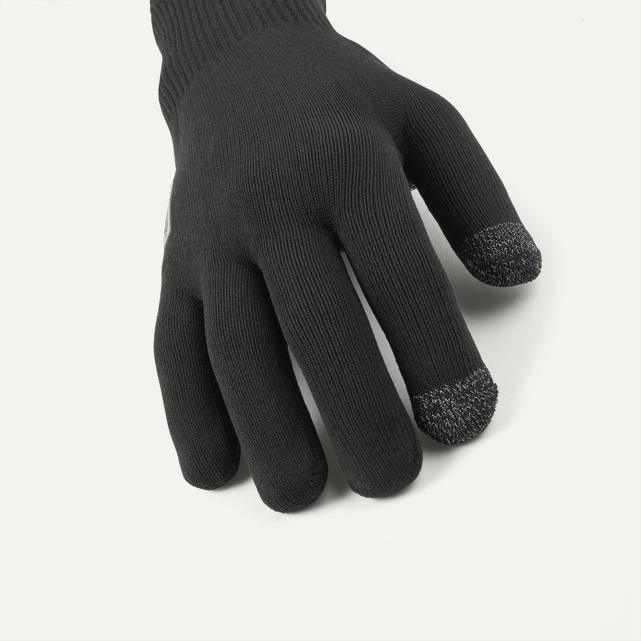 Black Sealskinz waterproof glove showing top of hand