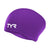 tyr long hair swim cap, silicone swim hat for long hair, purple colour with white logo