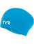 Blue TYR silicone swim cap for people with long hair, pony tails
