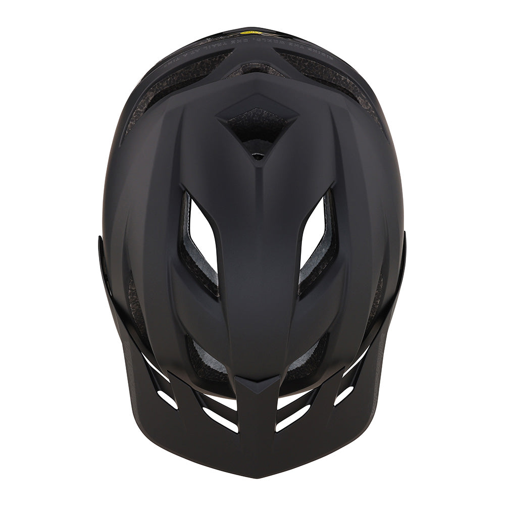 Black Troy Lee Flowlines SE mtb helmet, top view