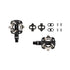 x track race pedal box, clipless mtb racing pedals, pedals laid out flat with all parts detached