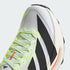 close up of adidas terrex agravic tt trail running shoe in white with coral and lime detail showing laces and toe box