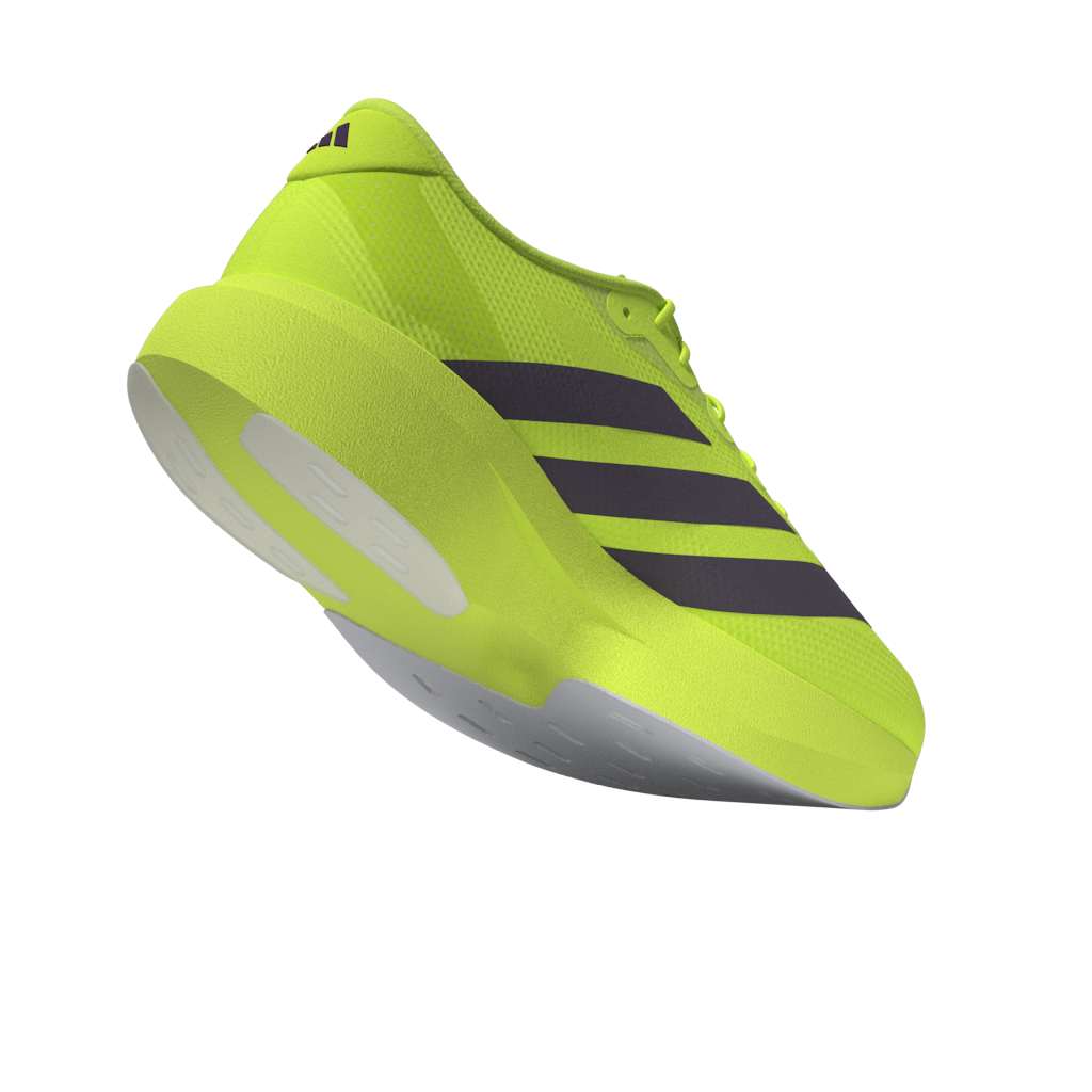 back view of adidas adizero evo sl woven running shoes for men in neon yellow, showing sole