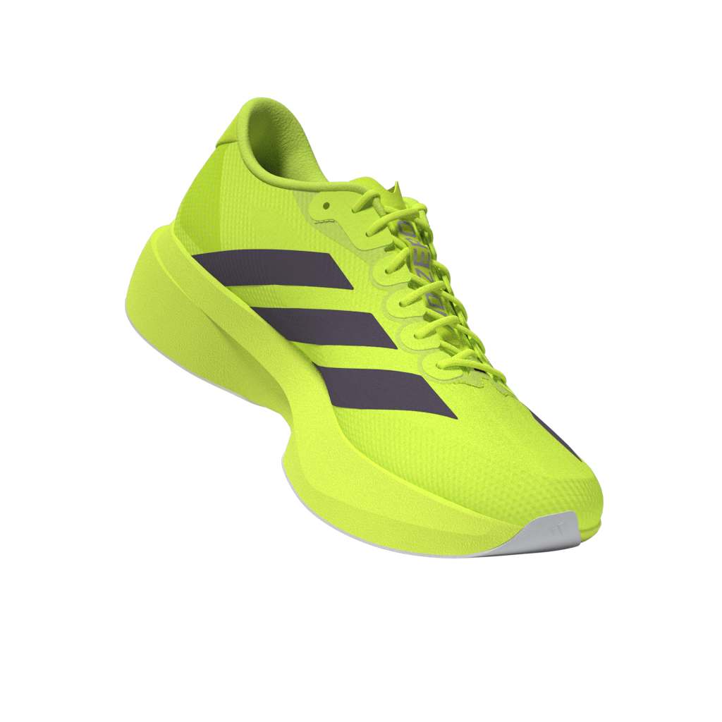side view, inner, adidas adizero evo sl woven running shoes for men in neon yellow 