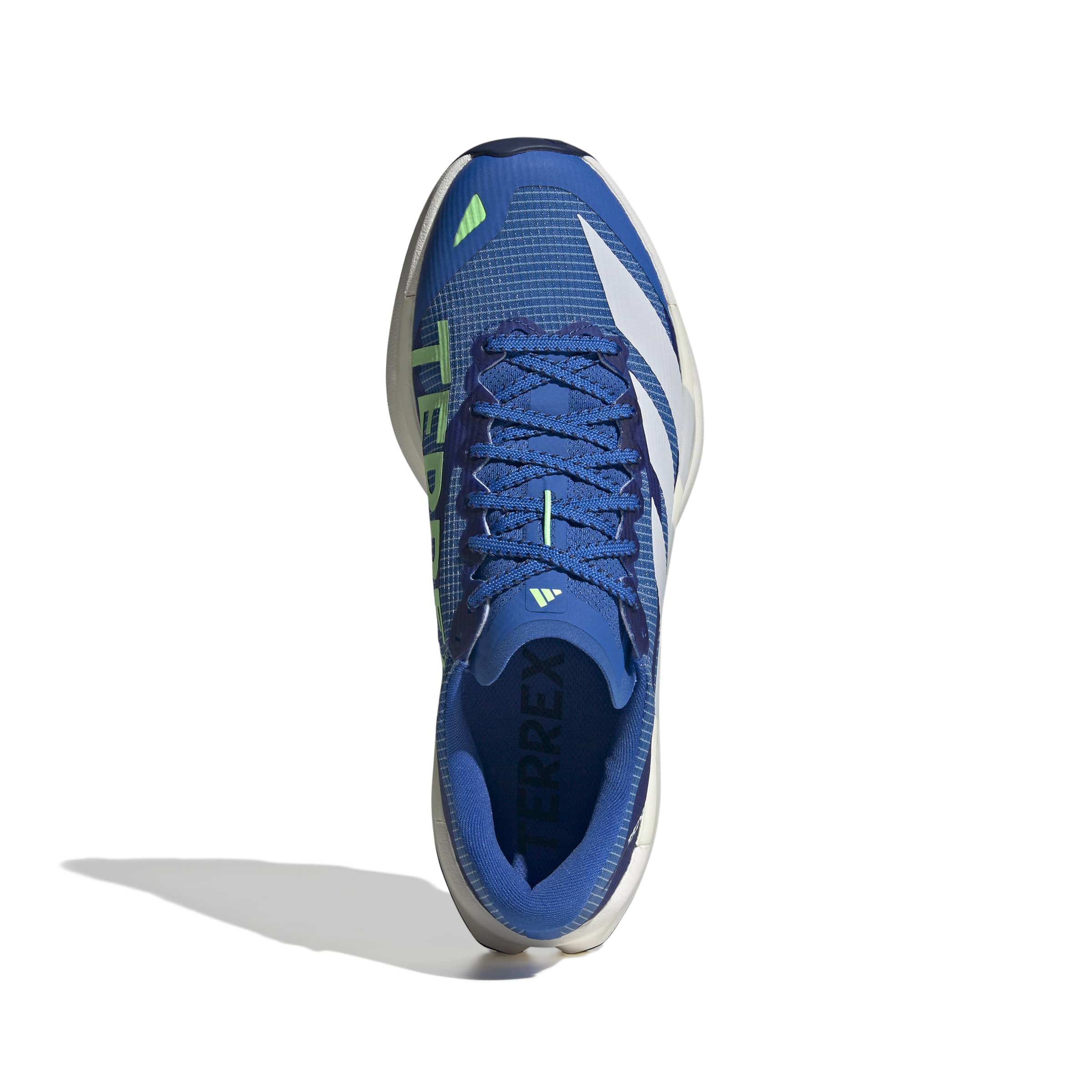 blue adidas agravic terrex tt blue trail shoe for men, top view of laces