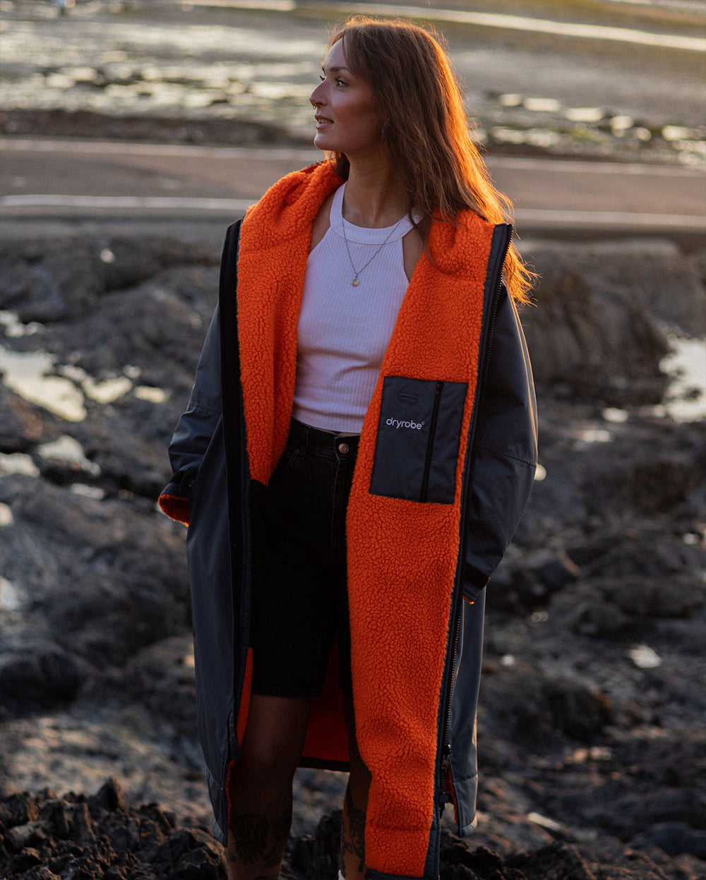 dryrobe Advance Long Sleeve Dark Grey / Orange