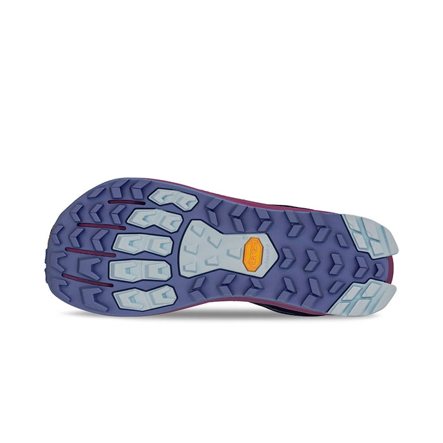 altra lone peak dark blue and purple trail running zero drop natural foot shape shoe with vibrum sole