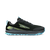 altra lone peak 9 mens, zero drop trail running shoe with natural wide toe box, black with green and blue details, side profile of shoe