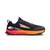 side view of altra lone peak womens trail running shoe in a black pink and orange colour