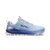 altra lone peak 9 womens, zero drop trail running shoe with natural wide toe box, light blue colour with pink and dark blue details, side profile of shoe