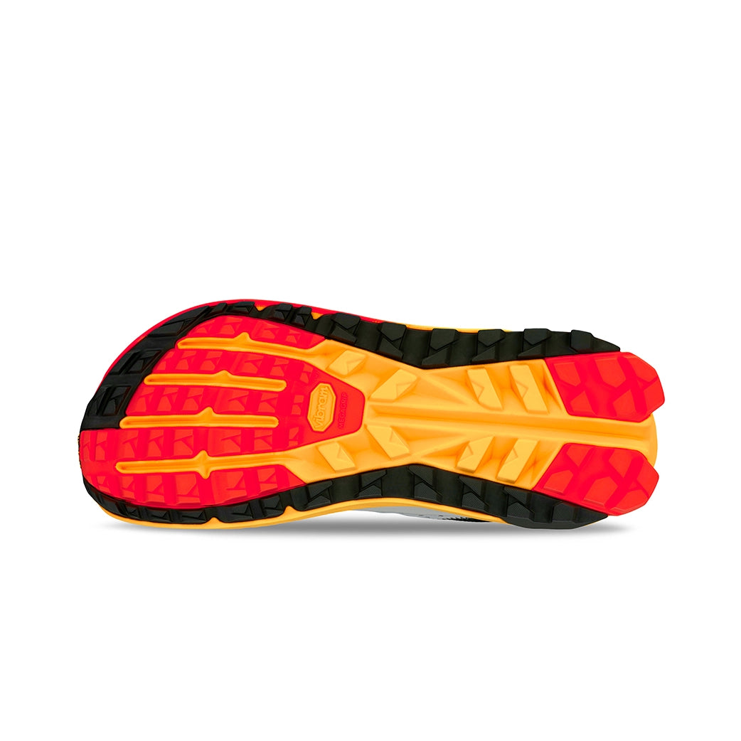 Altra Olympus 6, men's trail running shoe with wide toe box, showing the vibram grip sole