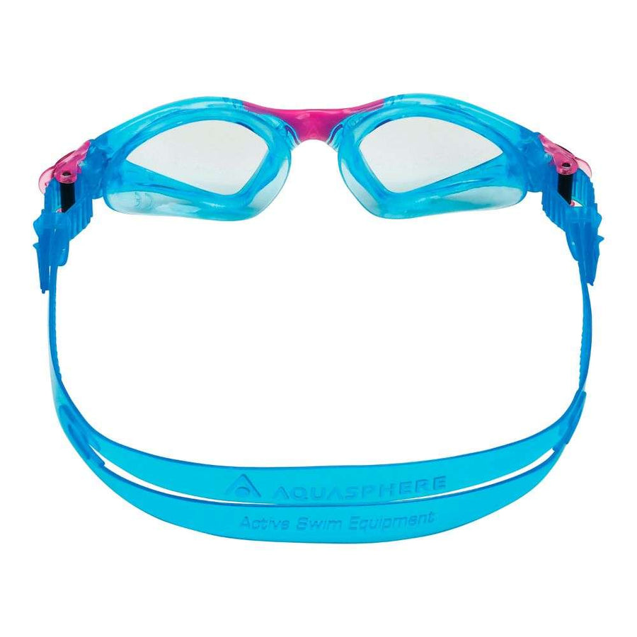 aquasphere kayenne junior kids swim goggle, blue with pink details, comfortable leak-proof goggle, inside view of goggle 