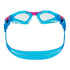 aquasphere kayenne junior kids swim goggle, blue with pink details, comfortable leak-proof goggle, inside view of goggle 