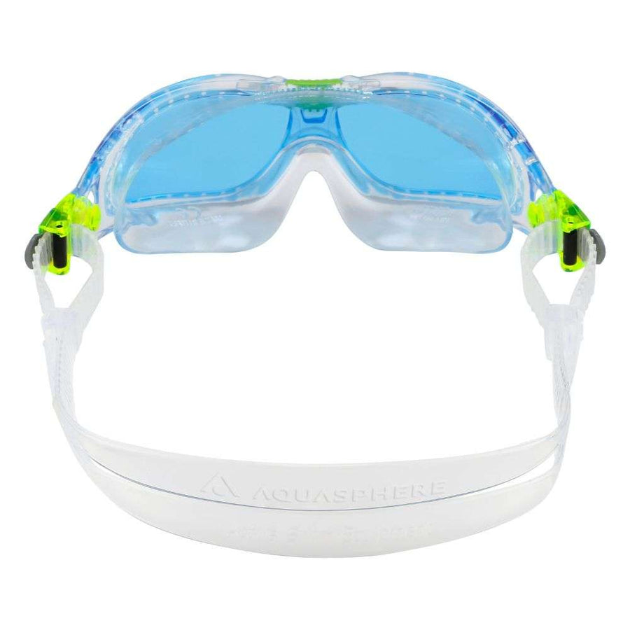 aquasphere seal kid 2, kids swim mask google, watertight fit, clear with blue and lime details