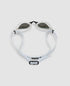 arena air sonic blue white mirror goggle, light and comfortable training goggle with added stability and reduced pressure on eyes. rear view of goggles.