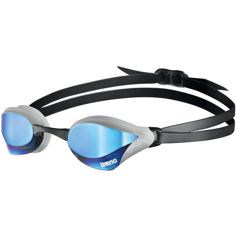 arena cobra core swimming goggles with mirrored lens in blue and silver