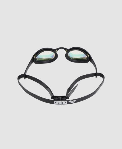 picture of arena cobra ultra swipe mirror goggle with the yellow copper lens and black frame. picture on a white background