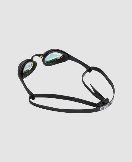 picture of arena cobra ultra swipe mirror goggle with the yellow copper lens and black frame. picture on a white background